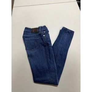 TRUE RELIGION HALLE MID RISE SUPER SKINNY WOMENS DISTRESSED JEANS SIZE 23